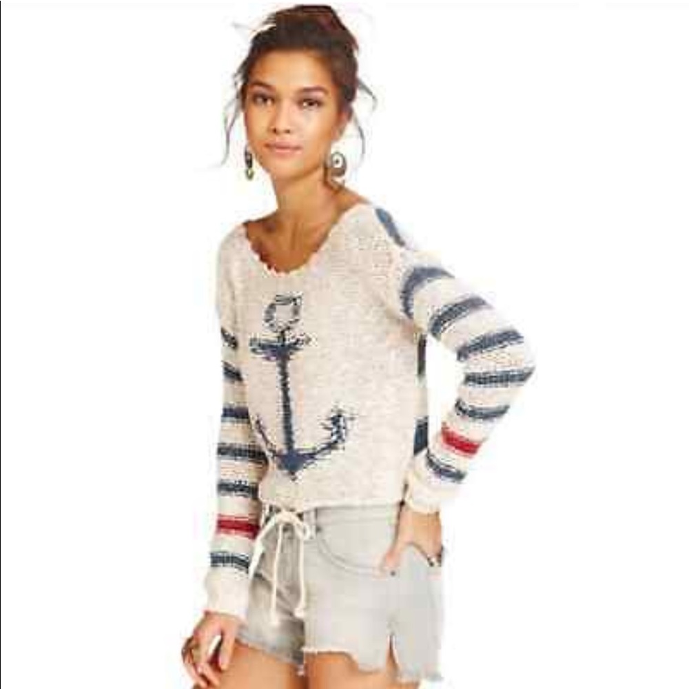 Free People Sailor’s Song Sweater Cropped w/Drawstring Waist Size  XSmall - Picture 2 of 14